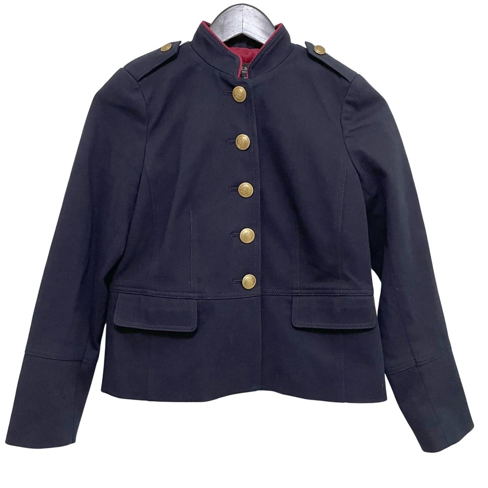 Talbots Petites Military Style Blazer Jacket Size 2P Navy Blue Gold Buttons